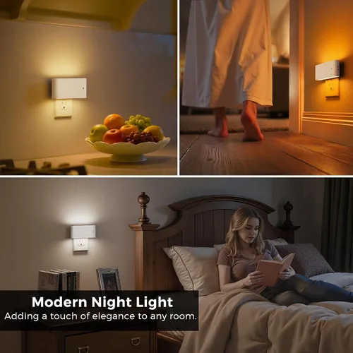 Miniatura 7 de L LOHAS LED - Luz nocturna LED, paquete de 2 luces nocturnas LED modernas enchufables en la pared con sensor de atardecer a amanecer, 0-100LM