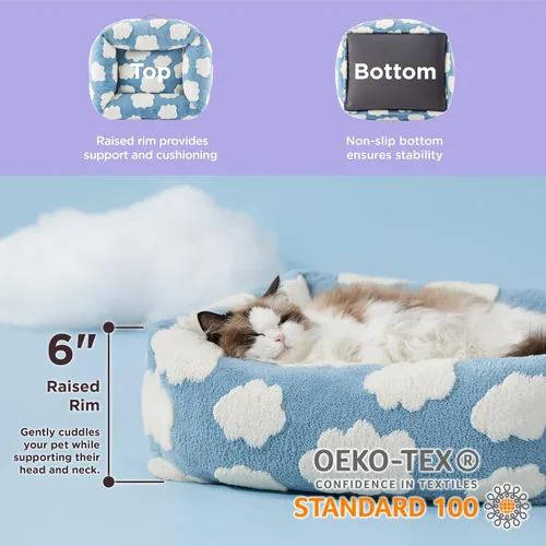 Miniatura 3 de LE SURE Bonita cama para perros y gatos pequeños, camas lavables para cachorros, acogedor sofá ortopédico rectangular para mascotas con felpa