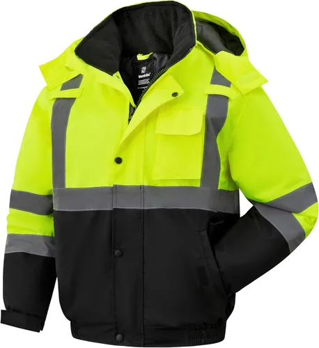 Ubon Chaquetas de seguridad de invierno de alta visibilidad para hombres, impermeable reflectante Hi Vis, chaqueta de trabajo de construcción para