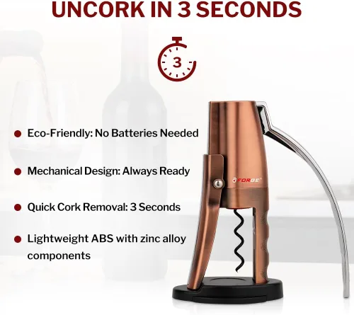Miniatura 3 de Forge Sacacorchos de palanca vertical compacta de calidad con cortador de aluminio. 3 segundos para abrir una botella de vino. Bronce metálico
