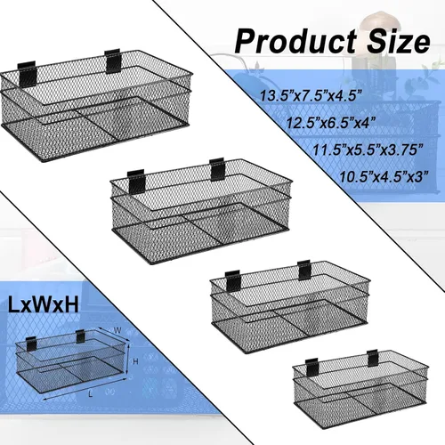 Miniatura 3 de Barydat Juego de 4 cestas de metal ventilado para colgar en la pared, accesorios para colgar en la pared, accesorios para panel de almacenamiento