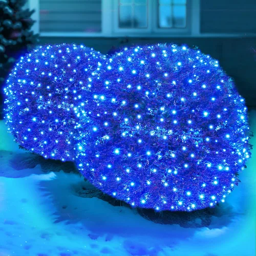 Miniatura 11 de Red de luces LED verdes de Navidad para exteriores, 120 LED de 6 x 5 pies, tira de luces de malla conectables para exteriores e interiores