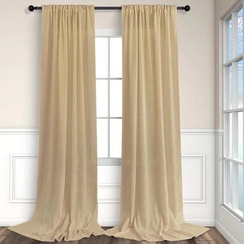 Miniatura 125 de Cortinas de lino gris claro, 2 paneles, presillas traseras, bolsillo para cortinero, semitraslúcidas, ahorran energía, estilo rústico, arpillera
