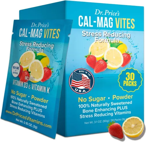 Cal-Mag Vites - Polvo de calcio y magnesio para hombres y mujeres, vitamina K, D, suplemento mineral, bebida calmante natural para aliviar el