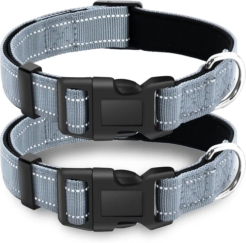 Miniatura 15 de Paquete de 2 collares reflectantes para perro con hebilla de bloqueo de seguridad, ajustable, suave, transpirable, cómodo, de nailon para perros