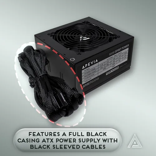 Miniatura 2 de Apevia SPIRIT600W Spirit 600W ATX fuente de alimentación con ventilador de 120 mm controlado térmicamente, interruptor 115/230V, todas