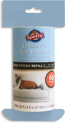 Spotty Recambio de rodillo de pelusa extra pegajoso, extra adhesivo, removedor de pelo de mascotas gatos y perros para ropa y muebles, 60 hojas