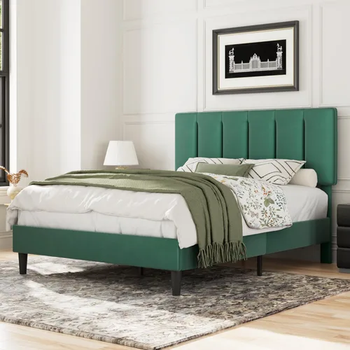 Miniatura 26 de VECELO - Base de cama tamaño individual con cabecera tapizada, plataforma con soporte de listones de madera de alta resistencia, no necesita somier