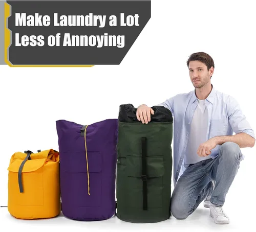 Miniatura 6 de Mochila para lavandería, 115L, resistente, extra grande, bolsa de ropa sucia con correas para el hombro, bolsa de ropa sucia con cierre de cordón