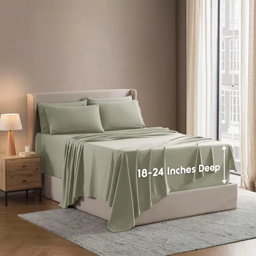 Miniatura 19 de Nestl Juego de sábanas extra profundas tamaño King, sábanas transpirables y refrescantes de 6 piezas, juego de ropa de cama de lujo con bolsillos
