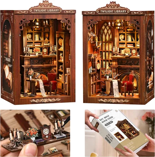 Miniatura 12 de ISSEVE Kit de Rincón de Libros, Rompecabezas de Madera 3D DIY Casa de Muñecas Booknook para Adultos, Kit de Casa en Miniatura Diminuta Decoración