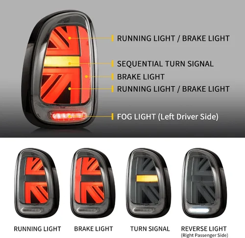 Miniatura 2 de VLAND - Luces traseras ahumadas LED Union Jack compatibles con BMW Mini Cooper Countryman R60 2010-2016 con señal de giro secuencial, luces