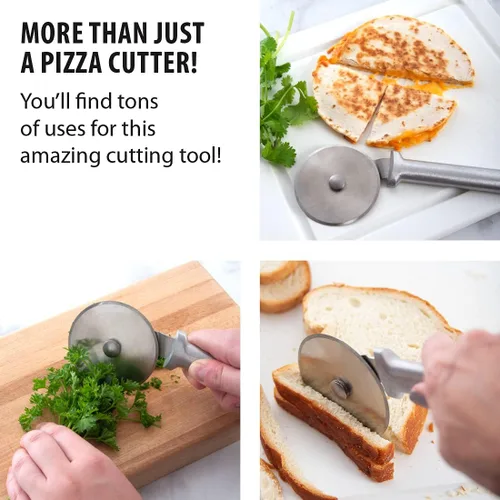 Miniatura 3 de Rada Cortador de la pizza de los cubiertos Rueda del acero inoxidable de 3 pulgadas con el aluminio hecho en los E.E.U.U., manija plateado