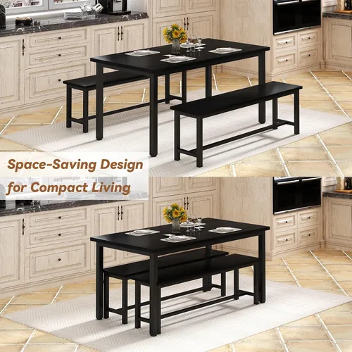 Miniatura 5 de Recaceik - Juego de mesa de comedor para 4, juego de mesa de cocina con 2 bancos de cena, mesa de desayuno de granja para apartamento de espacio