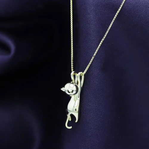 Miniatura 5 de AFFY Collares de plata de ley 925 con diseño de gato, joyería de gato para mujeres, regalos para amantes de los gatos, regalo del día de San