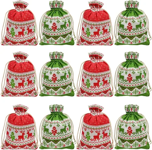 Miniatura 10 de Jexila 24 bolsas de regalo de arpillera de Navidad de 4 x 6 pulgadas, reutilizables, pequeñas bolsas de dulces con cordón de Navidad para niños