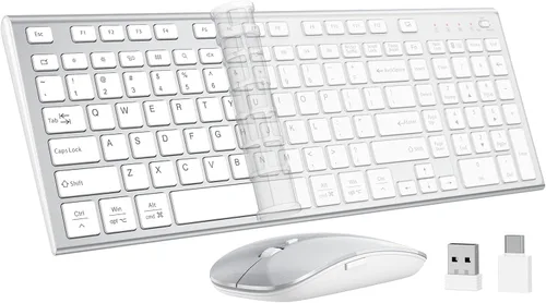 Miniatura 9 de Teclado y mouse inalámbricos, silencioso y silencioso combo de perfil bajo USB C, tamaño completo, compacto con almohadilla numérica plana suave al