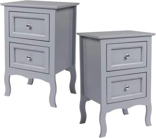 Miniatura 12 de Karl home Juego de 2 mesitas de noche marrones para dormitorio, mesita de noche pequeña vintage con cajones, mesa auxiliar de estilo granja, mesas
