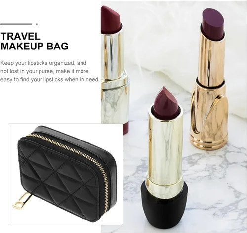 Miniatura 3 de FOMIYES Bolsa de retoque para bolso de mano, bolsa de maquillaje de piel de vaca, color negro con bolsas de espejo para monedero pequeño