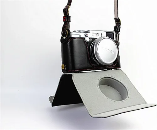 Miniatura 5 de Funda X100, hecha a mano de piel sintética para cámara de cuerpo completo para Fujifilm Fuji X100 X100S X100T versión de apertura inferior + correa
