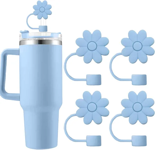 Miniatura 13 de 6 fundas de silicona para popotes Stanley Cups de 30 y 40 onzas, tapas de paja de flores a prueba de polvo, protectores reutilizables para popotes