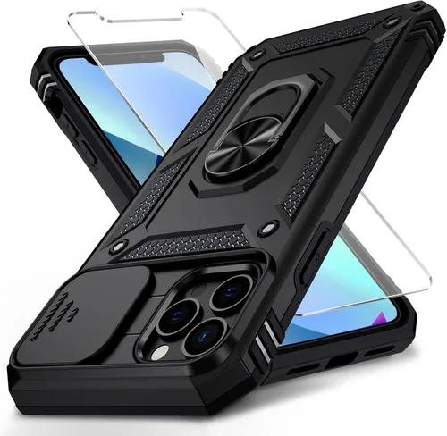 Funda para iPhone 11 Pro con cubierta para lente de cámara, protector de pantalla HD, protección contra caídas de grado militar de 10 pies, soporte