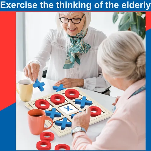 Miniatura 6 de Seenelling Juego de madera jumbo de Tic Tac Toe Actividades de demencia para personas mayores con Alzheimers con plantillas de rompecabezas y juego