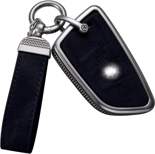 YO&YOYE Compatible con funda para llavero de BMW con llavero de cuero y protector de llave para BMW 2 5 6 7 X1 X2 X3 X5 X6 Serie (Modelo1, Negro)
