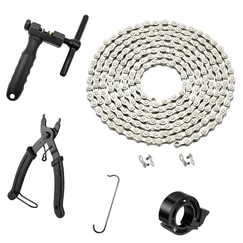 Kit de cadena de bicicleta de 6/7/8 velocidades de 126 eslabones, herramienta de cadena de bicicleta y campana de bicicleta, kit de reemplazo de