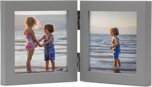 Miniatura 30 de Marcos de Fotos Dobles 4x4 con Bisagras Plegables en Negro para Colgar en la Pared o Poner en Mesa, Hechos de Madera de Pino con Vidrio Real P-44 *