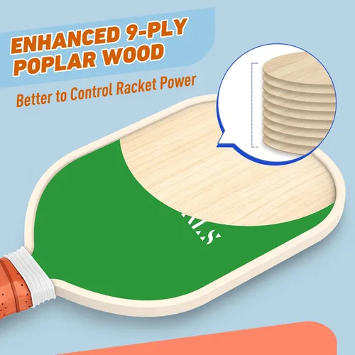 Miniatura 3 de Juego de 4 palas de pickleball, juego de pickleball de madera premium aprobado por USAPA con 4 pelotas de pickleball y 1 bolsa de transporte