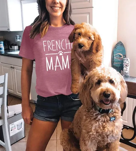 Miniatura 17 de Camiseta de manga corta con texto en inglés «Frenchie Mama», con estampado de letras para mujer, estilo casual
