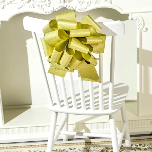 Miniatura 5 de LeZakaa Lazo de regalo dorado de 12 pulgadas, lazo gigante con purpurina, lazo para automóvil, lazo grande gigante para decoración de regalos