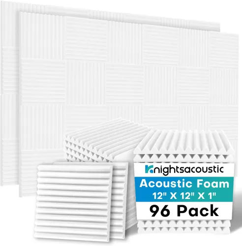 Miniatura 26 de Knightsacoustic Paquete de 24 paneles acústicos de espuma a prueba de sonido con autoadhesivos para pared, 12 x 12 x 1 pulgadas, de alta densidad