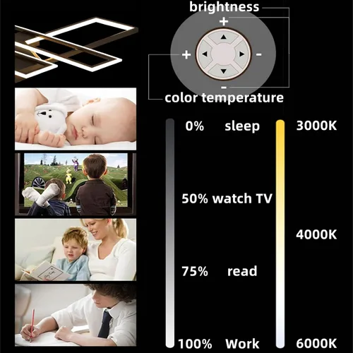 Miniatura 5 de SMG Moderna lámpara de techo LED para dormitorio, lámpara LED regulable de 35 pulgadas, lámpara de techo de diseño cuadrado de montaje empotrado