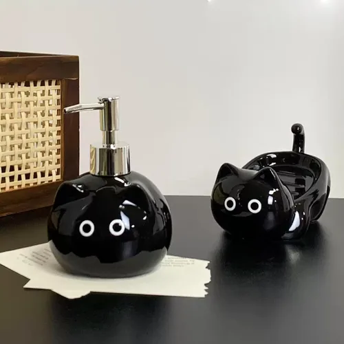 Miniatura 3 de Dispensador de jabón de cerámica para gatos con bomba de acero inoxidable, perfecto para jabón de platos, jabón líquido, dispensador de jabón
