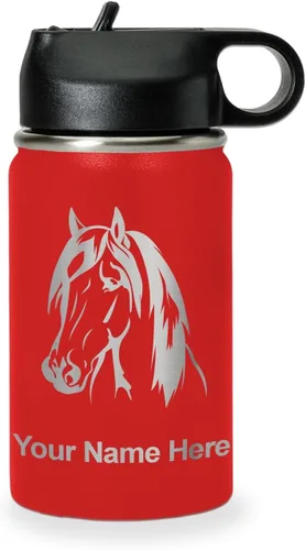 Miniatura 14 de LaserGram Botella de agua personalizada, cabeza de caballo 1, acero inoxidable de doble pared aislada al vacío con popote superior, regalo grabado