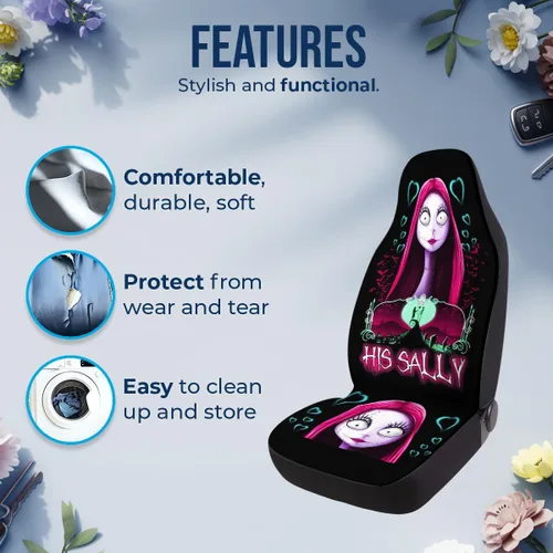 Miniatura 6 de GENANY Horror Nightmare Skellington - 2 fundas de asiento delantero para automóvil, camión, SUV, regalos de Navidad, funda de asiento de cubo