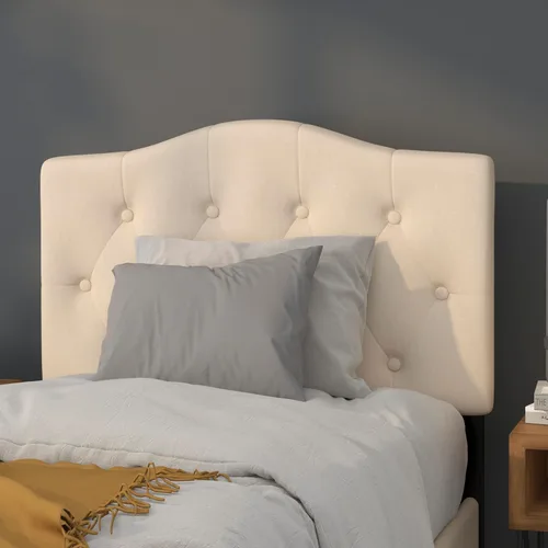 BizChair Cabecero tapizado capitoné tamaño individual en tela beige