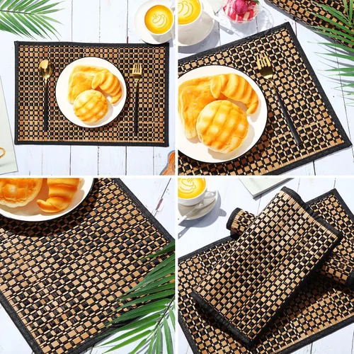 Miniatura 4 de Hushee 8 manteles individuales de bambú para mesa de comedor, lavables, resistentes al calor, manteles individuales de bambú para comedor y mesa