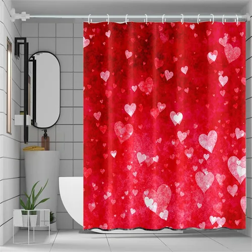 Miniatura 27 de Cortina de ducha de San Valentín para baño, 48 x 72 pulgadas, celosía, corazones de amor, impermeable, para tina, tina de caravana, rayas blancas