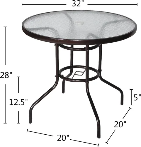 Miniatura 3 de Cloud Mountain mesa de cena con tabla de vidrio templado y soporte para sombrilla de patio, mesa de jardín para mueble de plataforma de exteriores