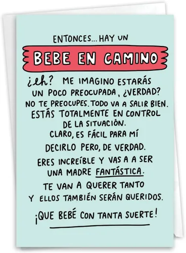 NobleWorks Divertida tarjeta de papel para bebé español con sobre de 5 x 7 pulgadas (1 tarjeta) ducha, anuncio - En Camino C6355BBG-SL
