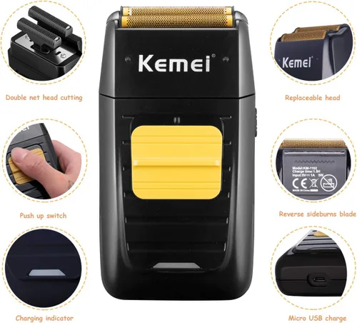 Miniatura 3 de KEMEI Afeitadora eléctrica doble para hombres, afeitadora eléctrica profesional para hombres calvos, suministros de peluquería recargable inalámbrica