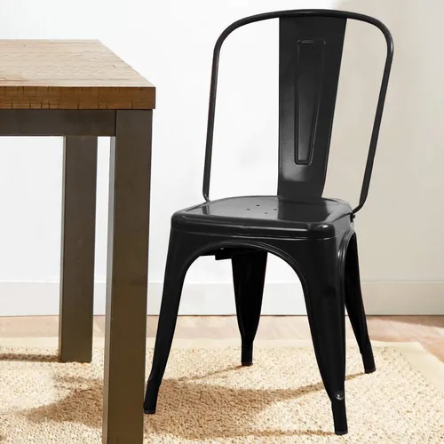 Miniatura 7 de Devoko Sillas de metal para interiores y exteriores, estilo envejecido, sillas de comedor y cocina, sillas laterales apilables con respaldo, juego