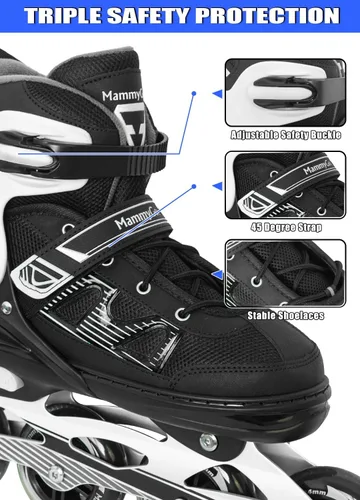 Miniatura 6 de MammyGol Patines en línea para adultos para hombres y mujeres, rodillos con cuchillas con rodamientos de acero al carbono, freno TPR, malla 3D