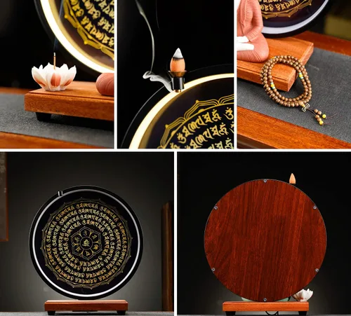 Miniatura 6 de Houlu Lámpara de mesa LED con estatua de Buda azul y círculo, estatua de Buda de cerámica para decoración del hogar