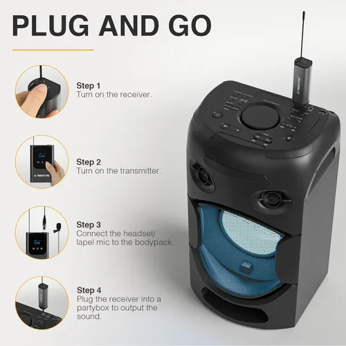 Miniatura 3 de Phenyx Pro Sistema de micrófono inalámbrico digital único, con mini receptor, transmisor de bolsillo, 15 canales en banda UHF de 900 MHz, micrófono