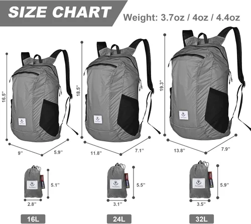 Miniatura 3 de Mochila 4Monster de excursionismo, de día, resistente al agua, ligera, plegable, para viajes, campamento, exteriores Plateado