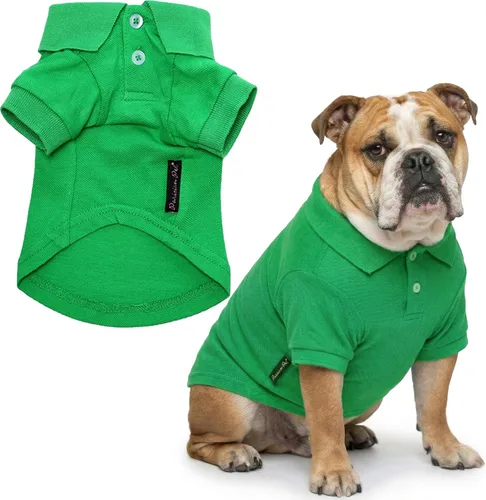 Miniatura 20 de Parisian Pet Polo para perro – Camisa de algodón transpirable en amarillo sólido – Ropa de verano tipo pullover con cuello abotonado para perros